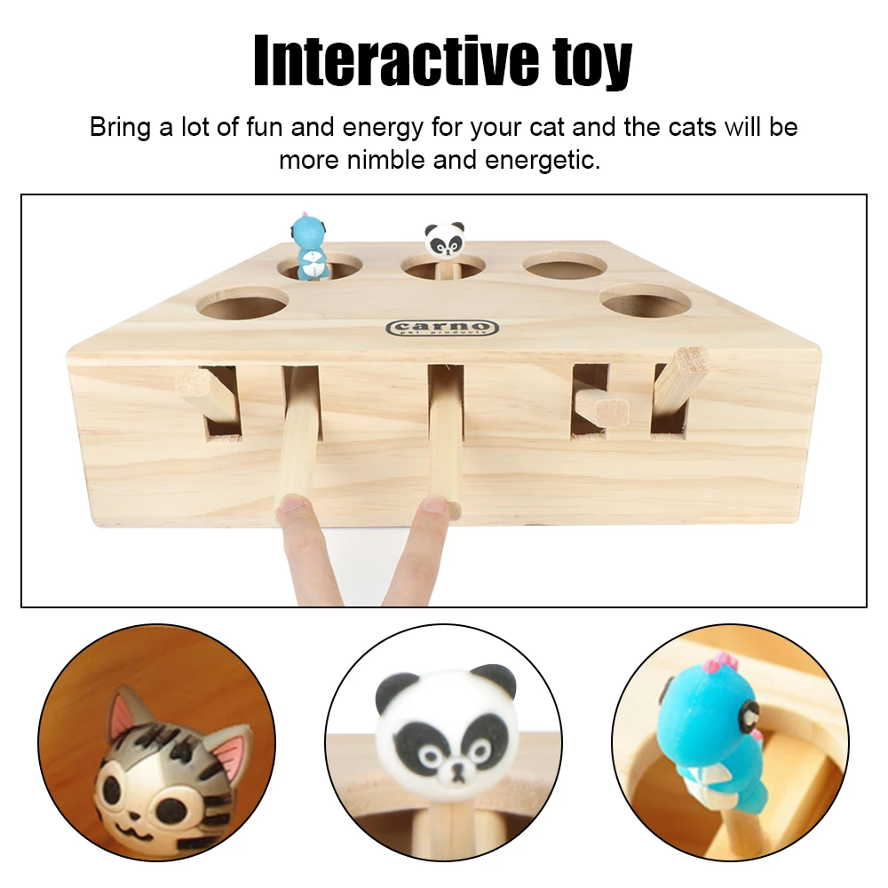 Interactive Puzzle Toys Cat Catching Mouse Pet Hit Hamster With 3/5-holed Mouse Holes Wooden Cat Hunt Toy Catch Bite