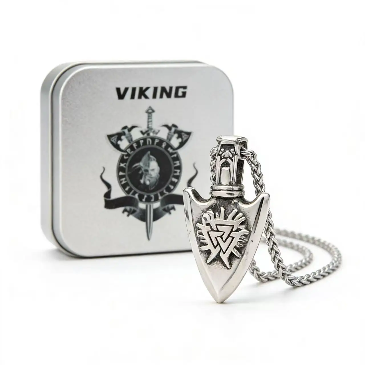 HNSP Viking Style Nordic Odin\'s Knot Rune 316L Stainless Steel Pendant Necklace For Men Jewelry Accessories
