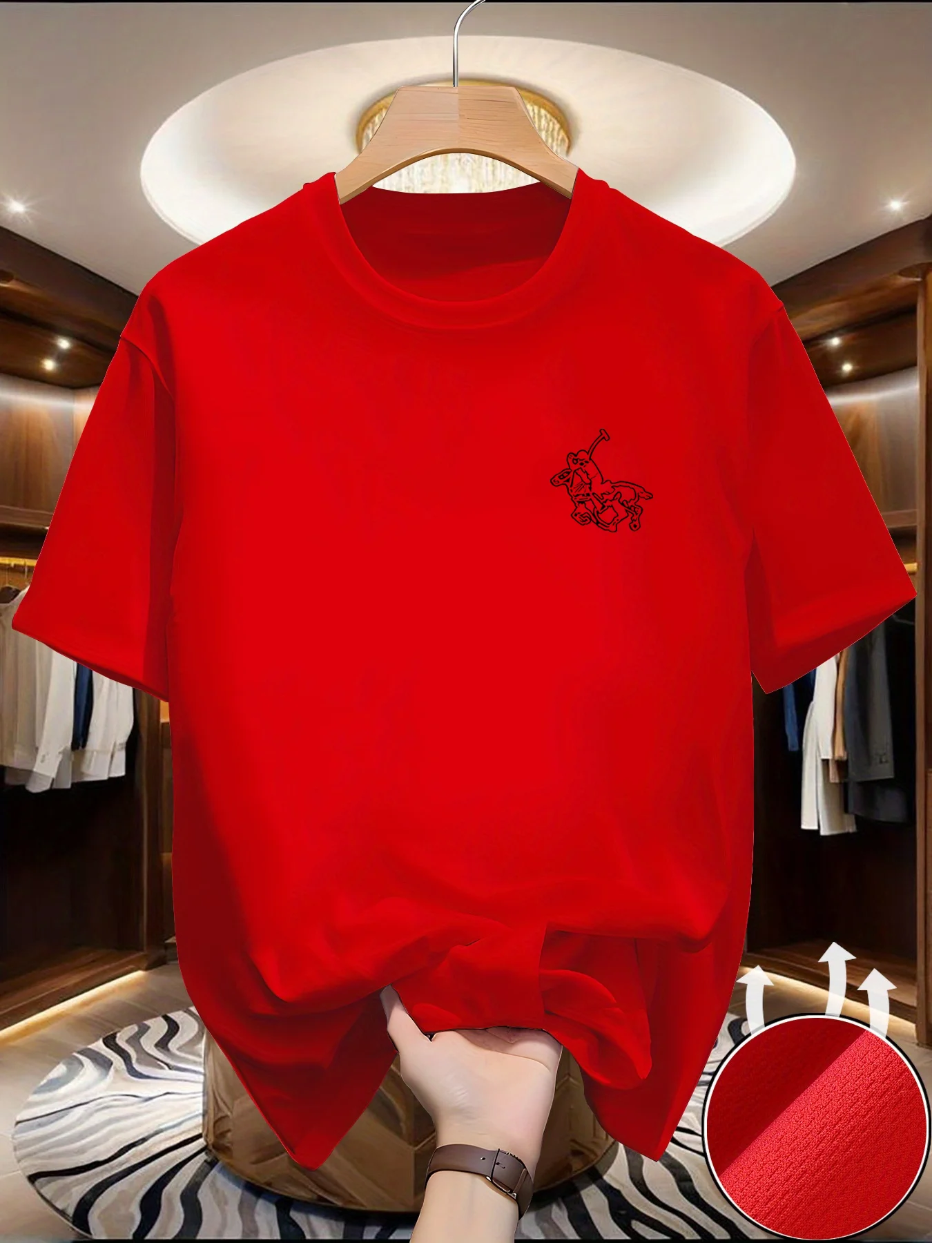

New Casual Horse print Super Elastic Casual Short-Sleeved Men's Daily Party Home Social T-Shirt Solid Color Vintage Streetwear