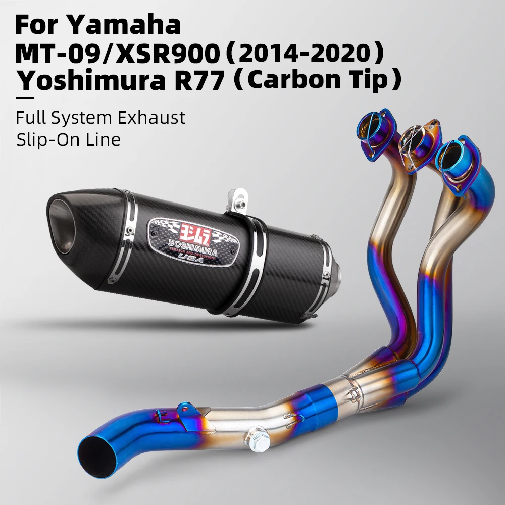 Motorcycle Exhaust System Escape Slip On 51mm Front Pipe Connect 51mm R77 Exhaust muffler For Mt09 Fz09 Xsr900