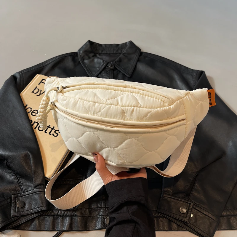 

Large Women's Waist Bag Chest Bag Waterproof Nylon Fanny Pack Zipper Single Shoulder Bags Multifunction Banana Waist Pack Lady