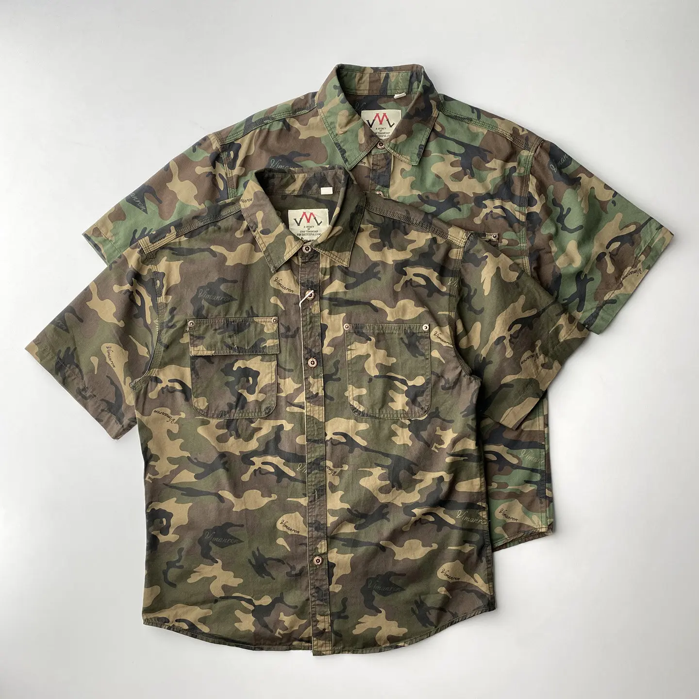 

2026 Summer New American Retro Camouflage Short-sleeve Lapel Cargo Shirt Men's 100% Cotton Simple Fashion Washed Casual Blouses
