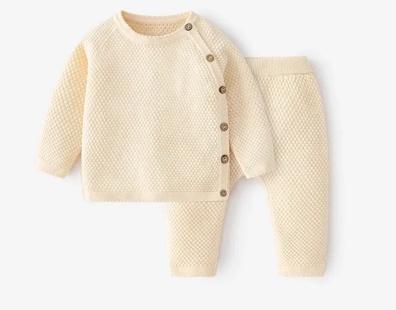 

Pure Cotton Ins Children's Sweater Set Unisex Solid Color Single Breasted Newborn Knitted Suit For Boy Class A Baby Girl Clothes