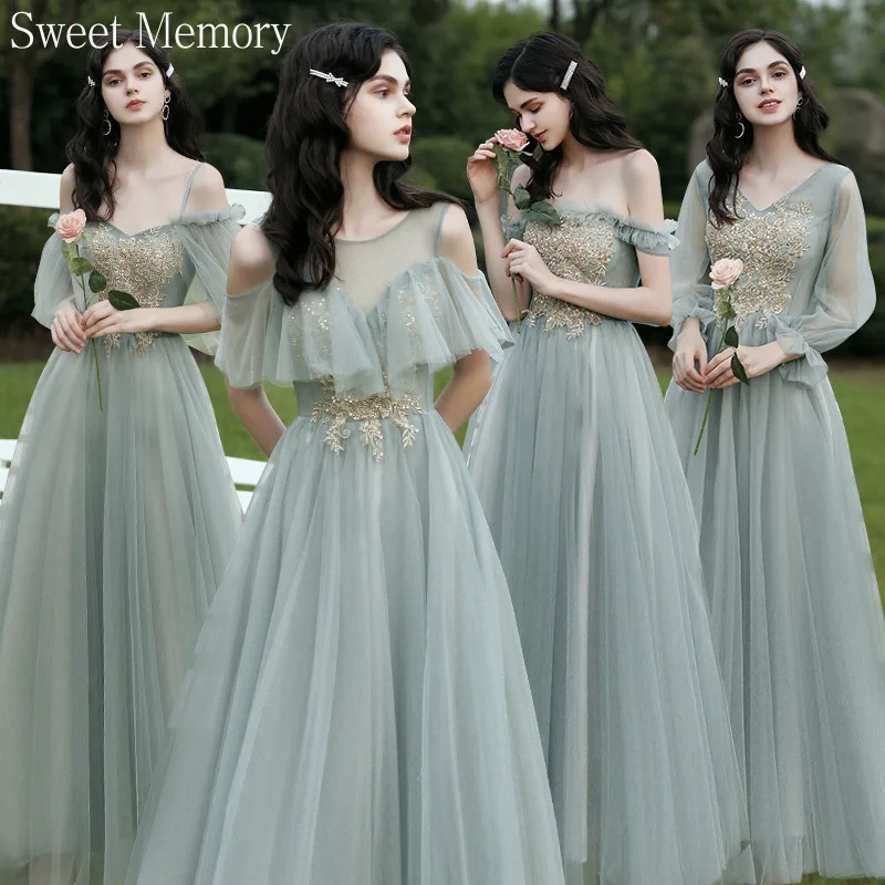 N102 Customized Green Bridesmaid Dresses Sweet Memory Mesh Tulle Appliques Lace Elegant Dress Women for Wedding Party Robe