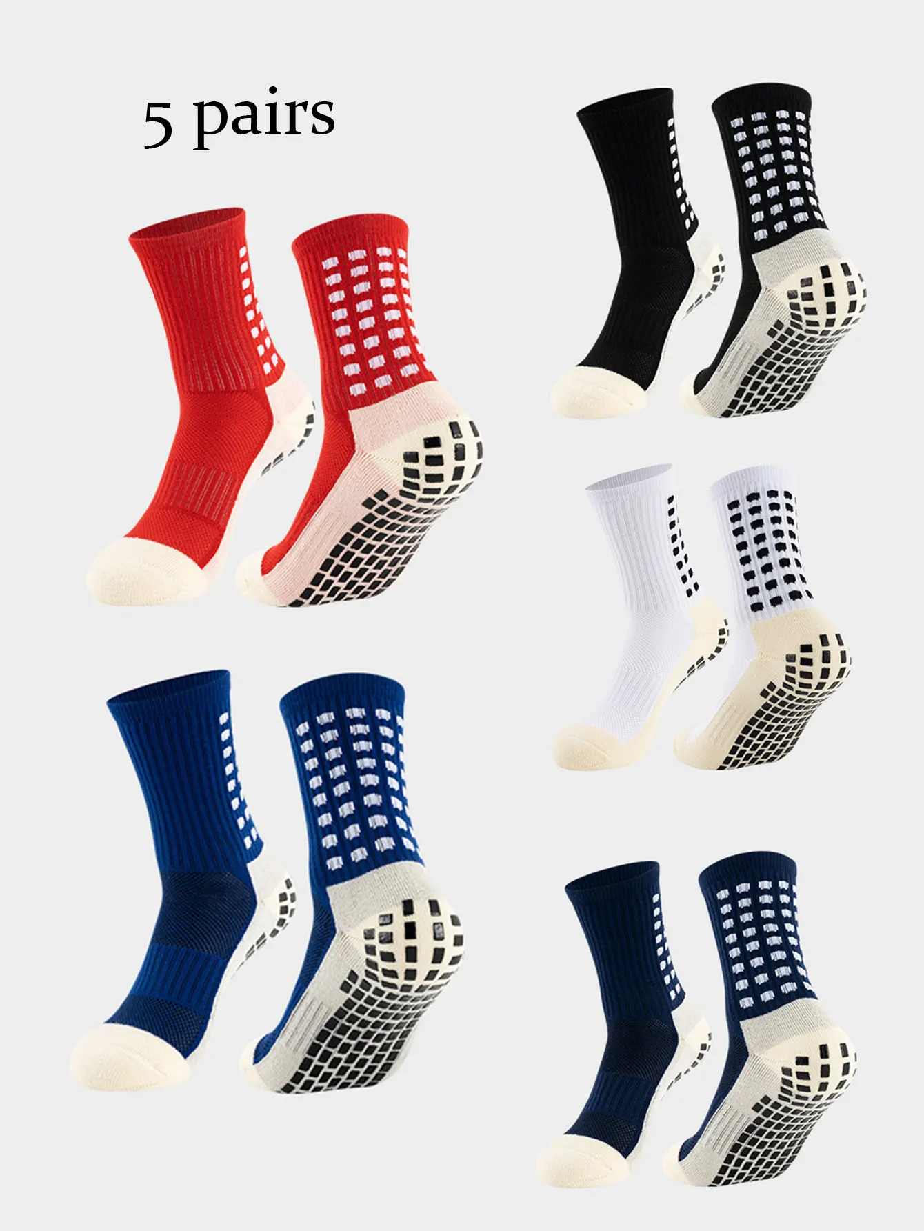 5pcs men's and women's adhesive non slip football socks, adult long tube thickened towel bottom floor socks, outdoor sports sock