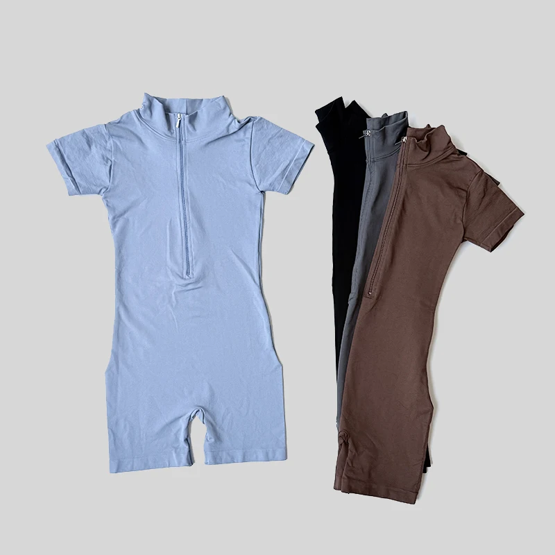 ฤดูร้อนแขนสั้น Zipper Jumpsuit กีฬาฟิตเนสกีฬา Bodysuits ผู้หญิงวิ่งแฟชั่นเสื้อผ้าออกกําลังกาย