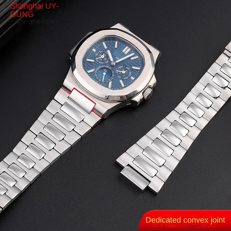 Solid stainless steel band bracelet, metal band with folding buckle, suitable for Patek Philippe Nautilus 5711 / 1A010 25mm-13m