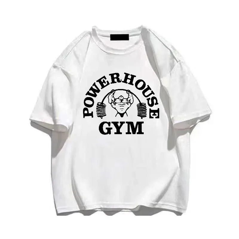 Powerhouse Gym Print Cotton T-shirt Men Women Sportswear Oversized Tshirt Short Sleeve Tee Summer Fitness T Shirts Clothes Tops