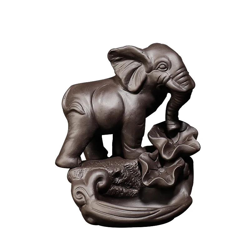 New Purple Clay Elephant Ornamental Incense Burner Thai Divine Elephant Backflow Incense Burner Craft Home Decor