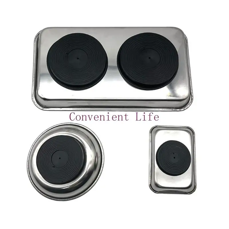 L1EE 3 Pcs Rectangle Round Trays Set Stainless Steel Magnet Tool Tray Parts
