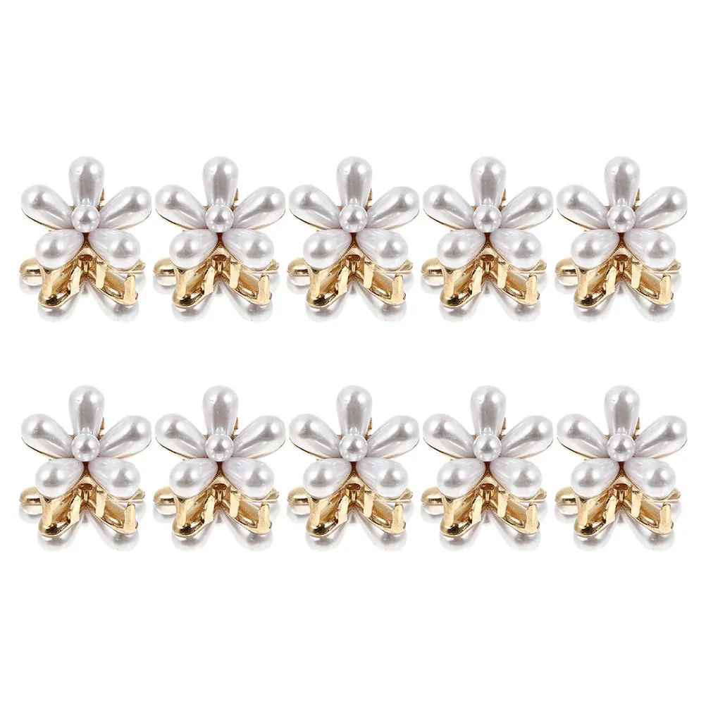 

10Pcs Pearl Hair Clips Small Hair Claw Mini Alloy Flower Design Elegant Clasp for Women Girls Daily Wear Party Use