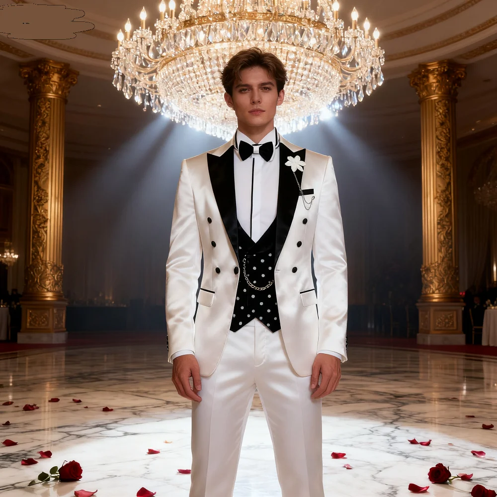 

Classic Solid Black Peak Lapel 3-Piece Men's Suit Slim Fit Elegant Blazer Vest Pants Set for Wedding And Business