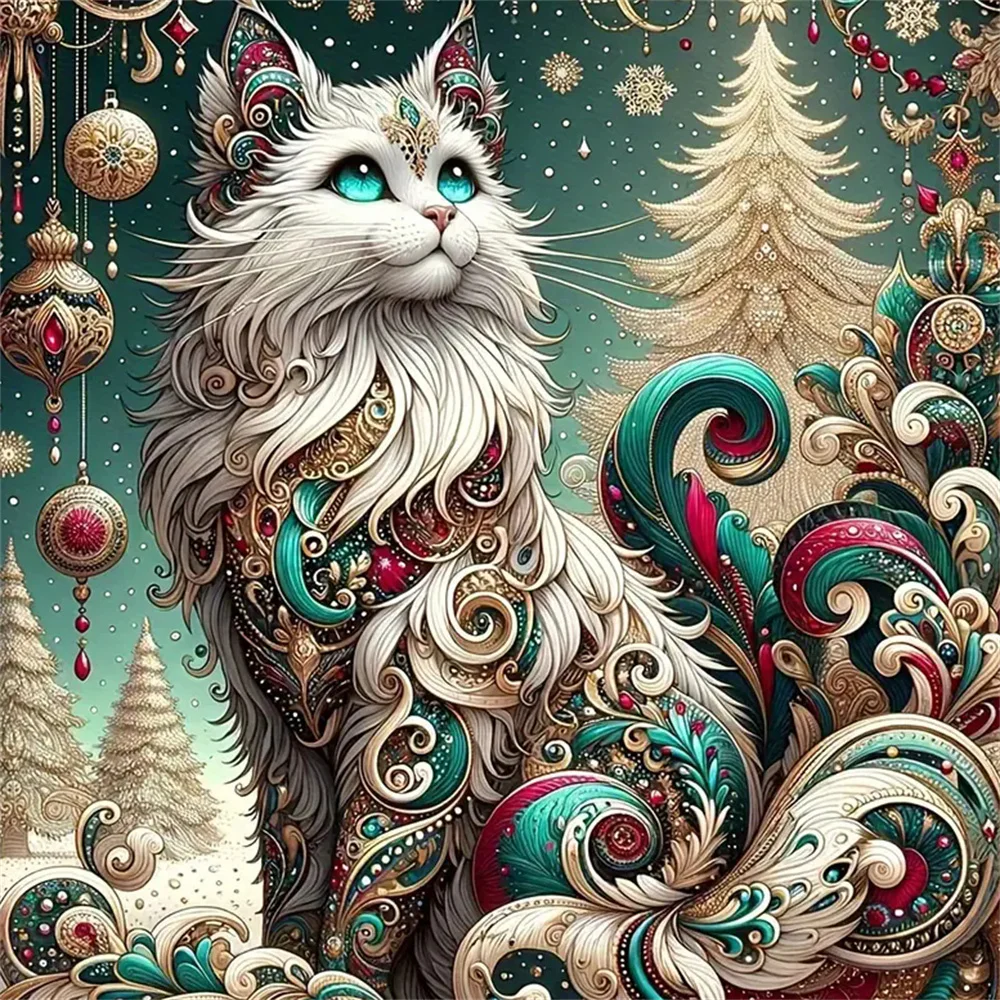 EverShine Full Drill Diamond Embroidery Cat Fantasy Diamond Painting Animal Creative Hobbies Mosaic Winter Tree Christmas Gift