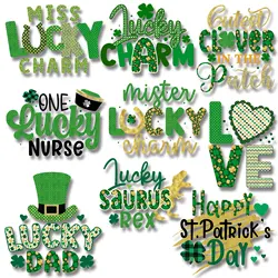 St Patricks Day A Four-leaf Clover Luck and Love Iron-on Transfers Patch for Clothes Decoration Accessories Appliques