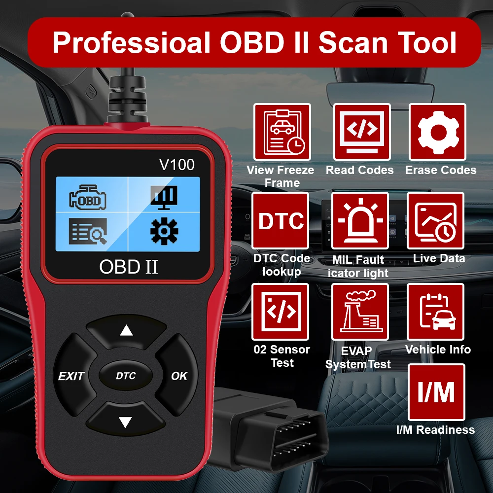 OBD2 Code Reader Car Diagnostic Tools V100 Plug and Play OBD 2 Scanner Digital Display Universal Auto Accessories OBDII EOBD