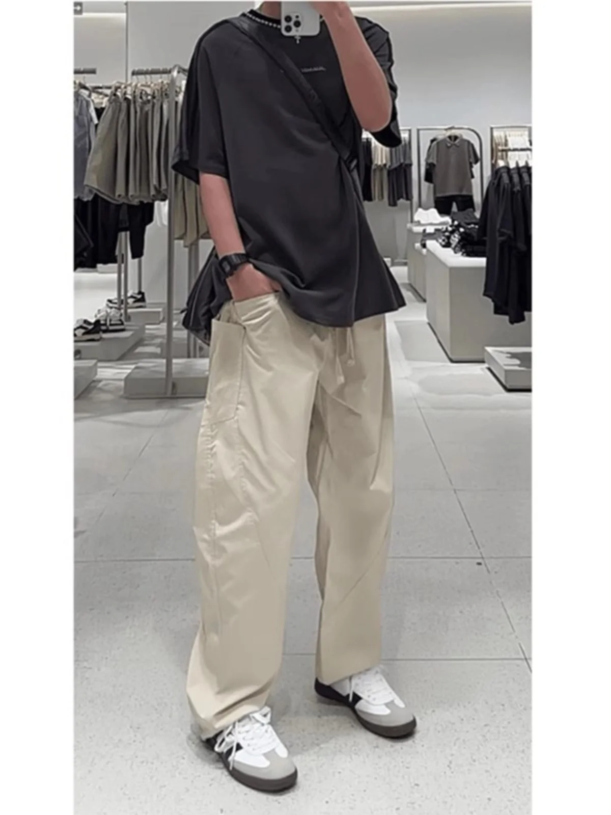 

Мужские летние рабочие брюки цвета хаки, прямого кроя, в японском стиле, свободные, конические, фасона «фонарь», для лесозаготовительных работ