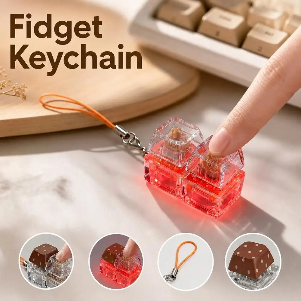 2 Keys Keyboard Keychain Polka Dot Keycap Fidget Toy Stress Relief Clicker Pendant Bag Accessories Gift