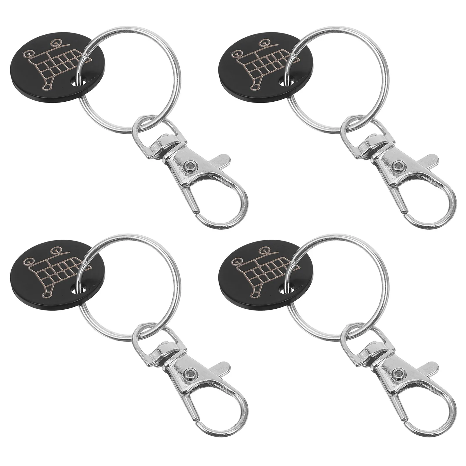 Lote de 4 llaveros metálicos con ficha para carrito de compras, llavero portátil que ahorra tiempo, decoración para llaves de coche, bolsos y compras