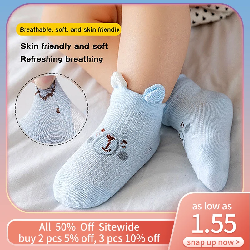 

Cartoon Bear Baby Mesh Socks Thin Summer Breathable Toddler Short Sock Solid Color Children Sokken Kids Boy Girl Soft Cotton Sox