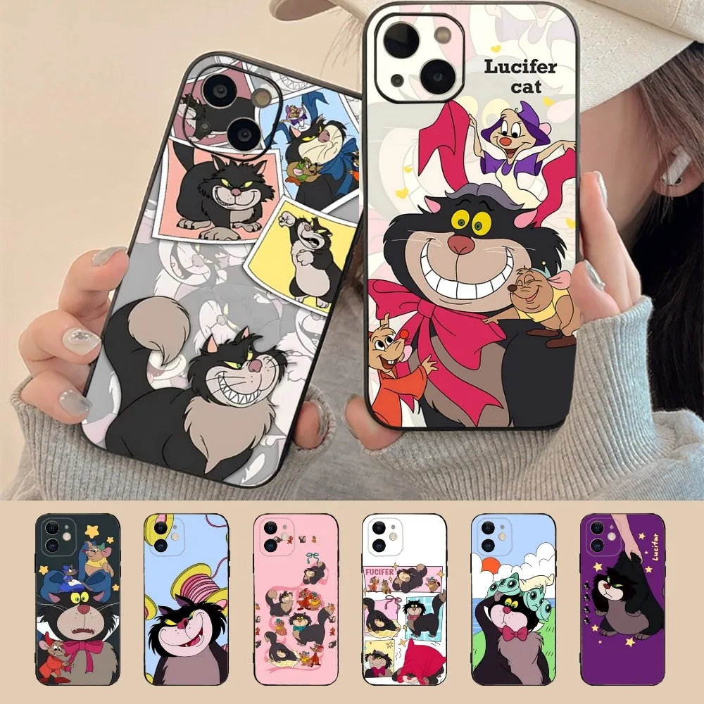 

D-disney Cinderella Lucifer Cat Phone Case For Iphone 16 15 11 13 14 Pro Max Plus XR XS 12mini Cover Case