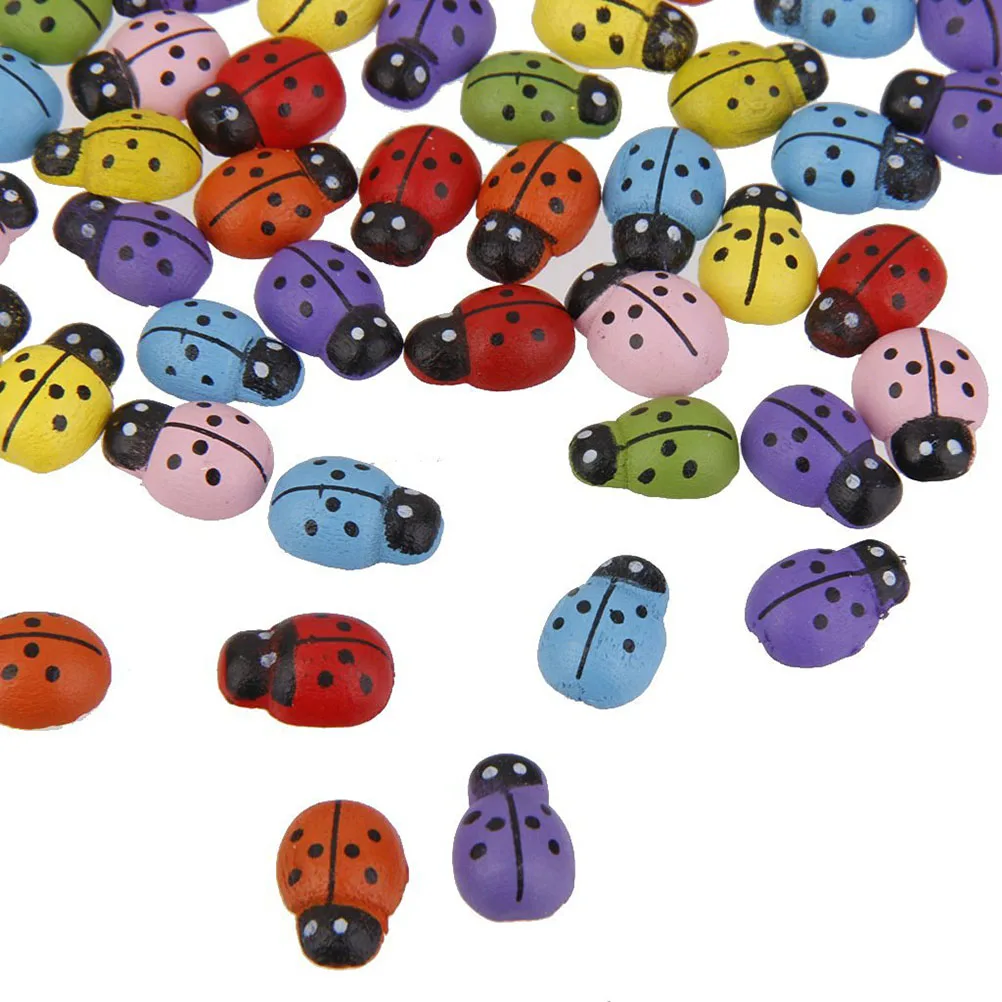 

100 Pcs Wooden Ladybug Miniature naments Craft Garden Decor Accessories Plant Pot Party Decoration Mini Ladybugs for Fairy