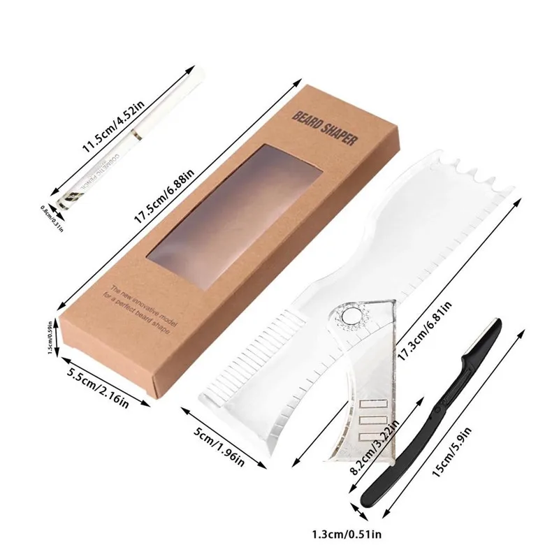 Beard Shaper Kit - Complete Shaping & Styling Tool - Adjustable Shaper, Razors, Barber Pencil - Beard Stencil Guide Template