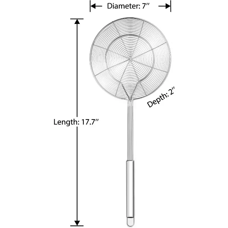 Solid Stainless Steel Spider Strainer Skimmer Ladle, Kitchen Utensils Wire Strainer Pasta Strainer Spoon, 7 Inch