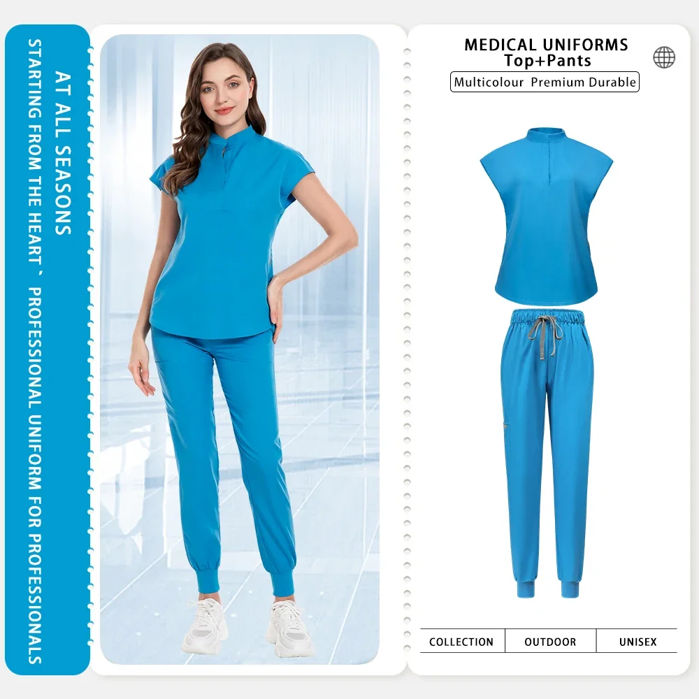 Macacão médico para dentista, uniforme médico com bolsos, calças jogger, conjunto esfoliante clínico, roupa de trabalho cirúrgica, traje de enfermagem veterinária