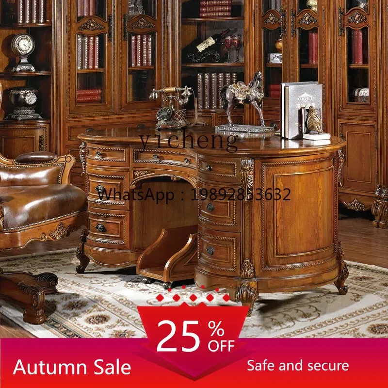 

retro semicircular desk luxury American curved solid wood writing desk home computer desk office boss table