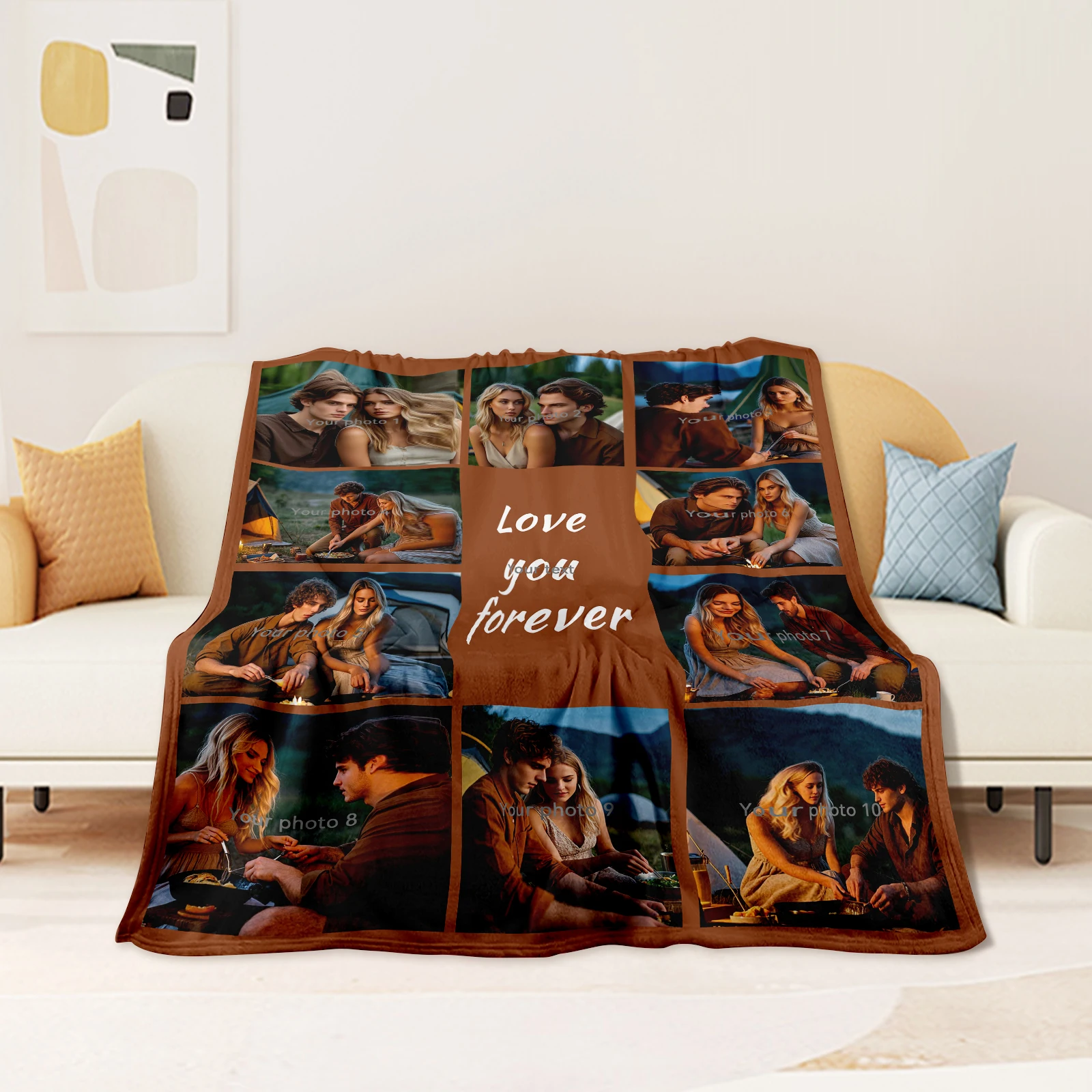 Personalized Valentine's Day Flannel Blanket. Customized with 10 Images and 1 Set Phrase for Couples to Share Love and Warmth.