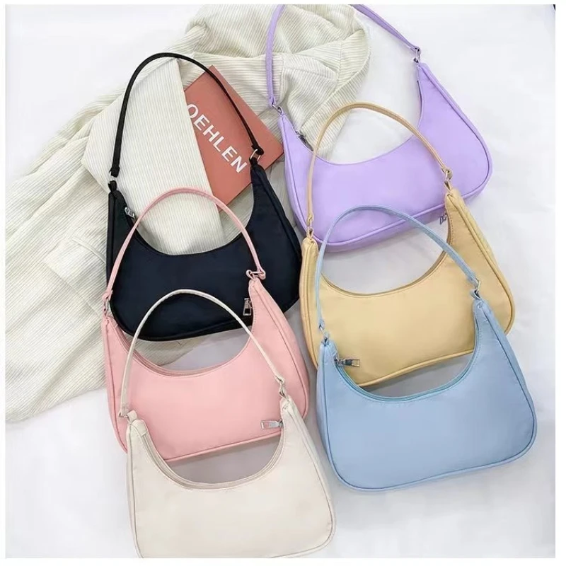 Women’s Nylon Crossbody Bag,TrendyNewDumpling‑Shaped Shoulder Purse,Minimalist SmallSolid ColorSingleShoulder Handbag for Ladies