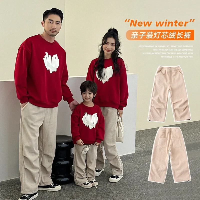 

Winter Warm Fleece-Lined Corduroy Pants Family Matching Clothes Parents Kids Thick Thermal Trousers Baby Boy Girl Korean Fashion