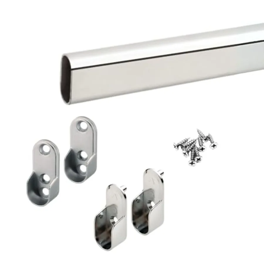 

Custom cut to size 12-92 inches oval closet rod with choice of end support (Chrome)