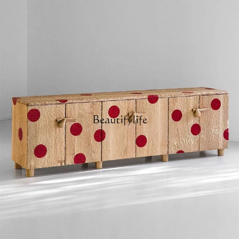 

Medieval solid wood TV cabinet, French retro creative living room audio-visual locker