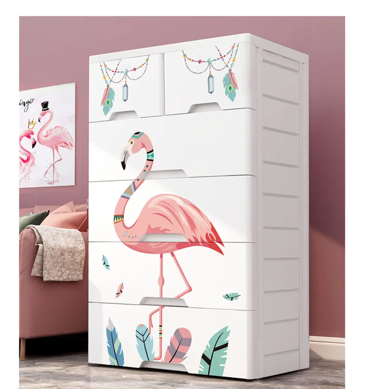 Children Toy Plastic Organizing Cabinet Large Capacity 5-Tier Pp Drawer Type Clothes Storage Cabinet With Lock Wheel