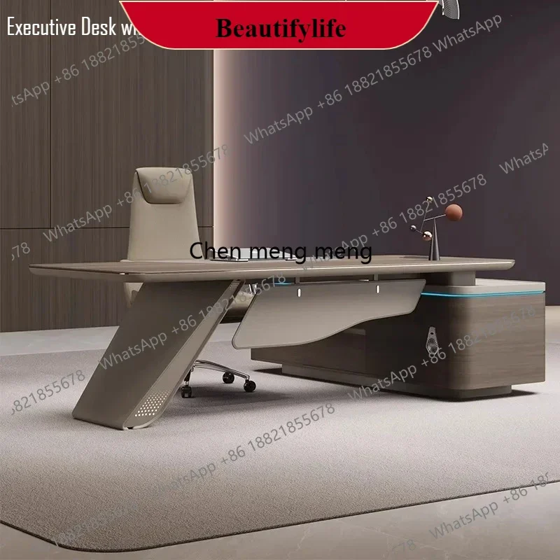 

M138L-Shaped Executive Desk – Modern CEO Office Table with Return Cabinet, Lockable Drawers & Cable Grommet