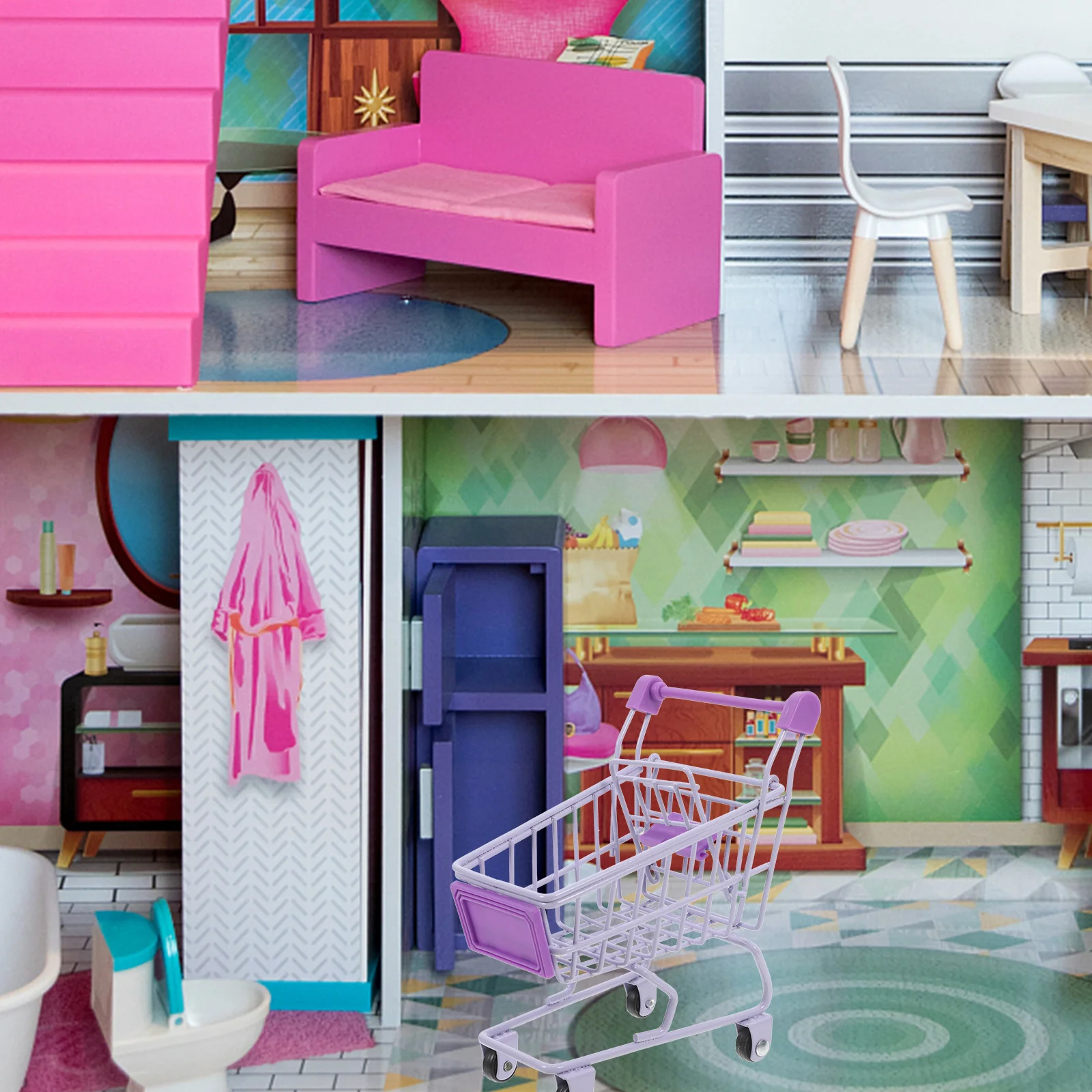 سلة تسوق صغيرة متعددة الوظائف عربة تسوق معدنية مصغرة للأطفال عربة يد ديكور صغيرة للسوبر ماركت #1