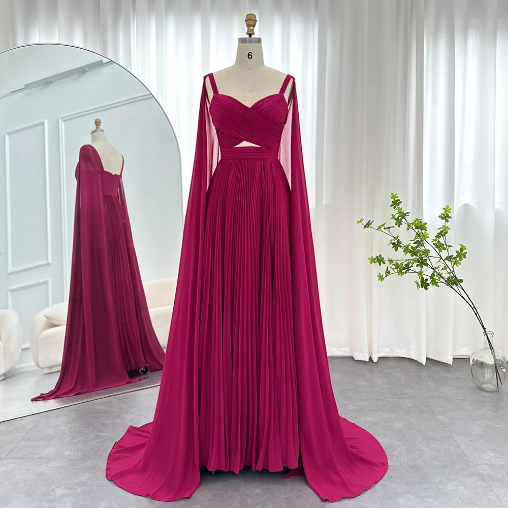 Beshinel Customized Fuchsia Chiffon Evening Dresses with Cape Sleeves Elegant Wedding Party Formal Occassion Prom Gowns 2025