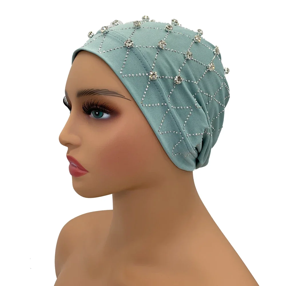 Muslim Inner Hijabs Islam Under Scarf Cap Stretchy Headscarf Bonnet Turbante Mujer Rhinestone Head Wraps for Ramadan Women