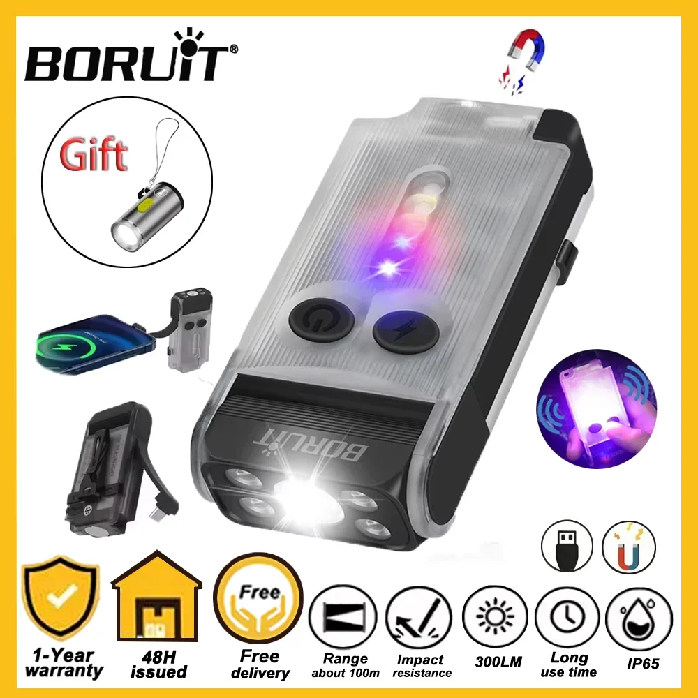 boruit-v30-edc-led懐中電灯キーホルダー-usb-c充電式モバイルバッテリー-uvライト付き-マグネットクリップ-アラーム機能付き-キャンプ-釣り用