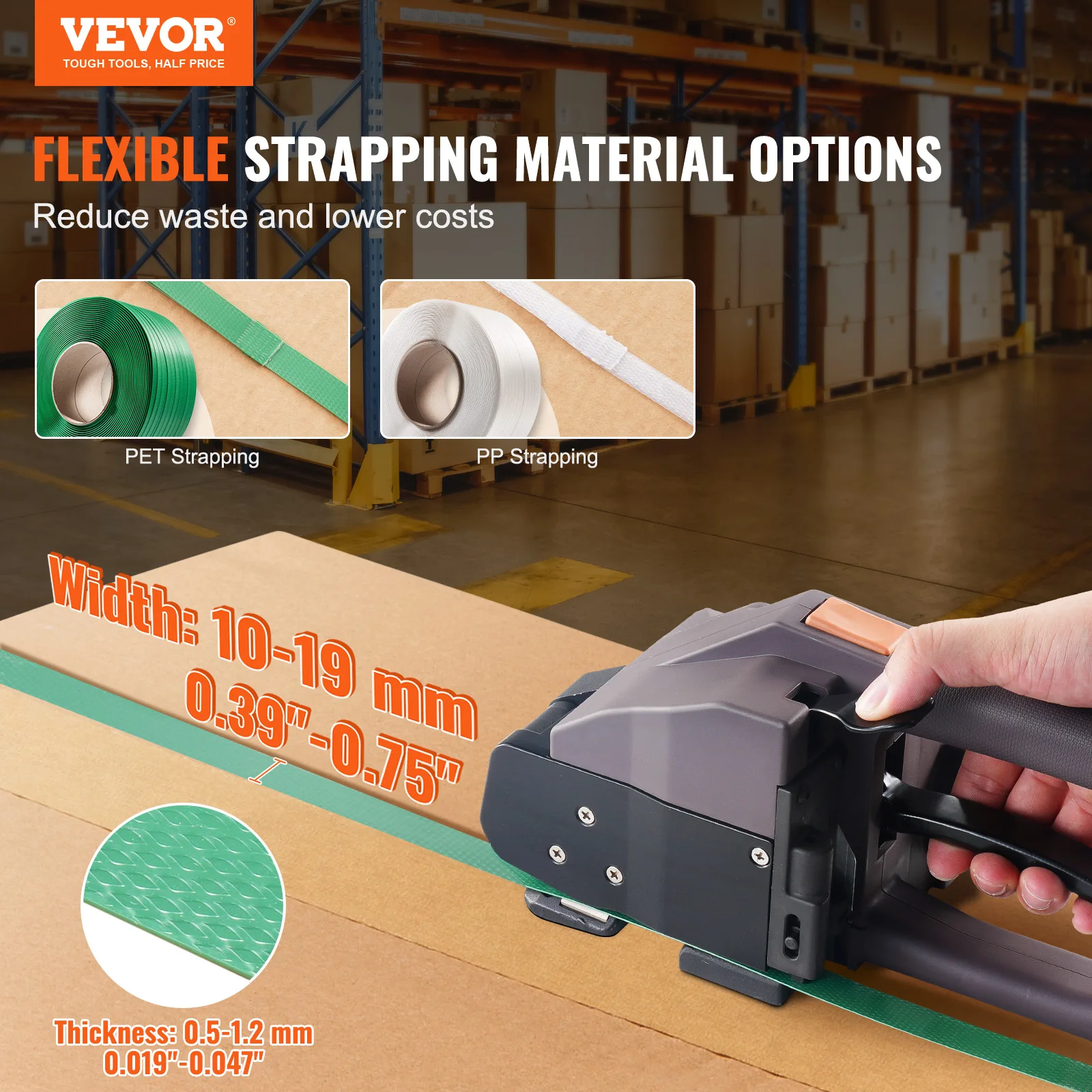 VEVOR Electric Strapping Machine with 2 x 4000mAh Battery Powered Automatic Pallet Banding Tool for 0.39