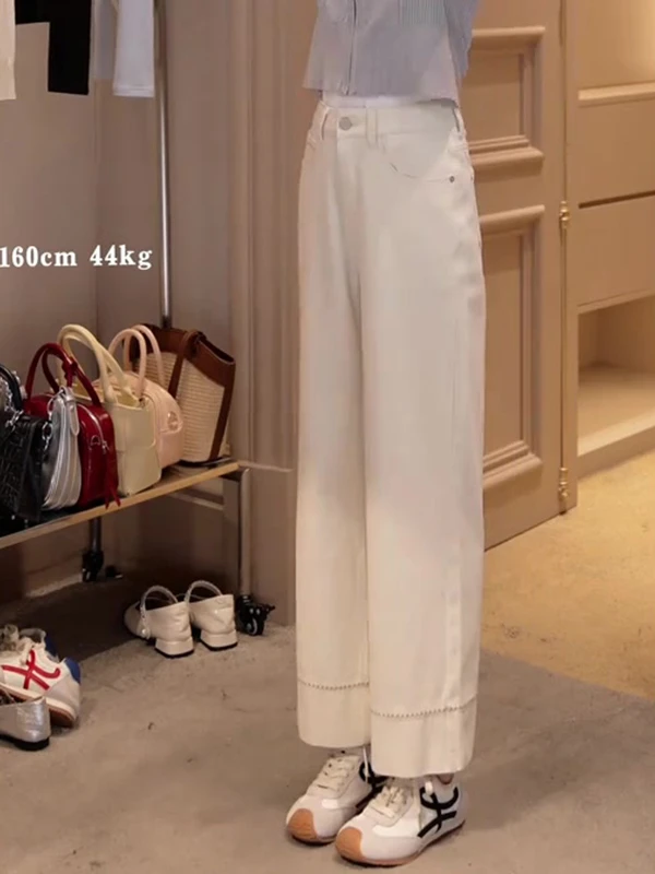 

High Waist Straight Leg Jeans Slimming White Denim Pants Spring Faion Casual Trousers for Women