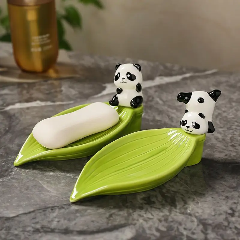 

Cute Panda Soap Box Drain Ceramic Soap Box Bathroom Storage Rack