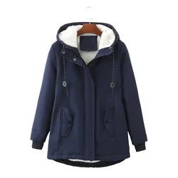 Women Parkas Lamb Wool Hoodies Coats Thick Warm Tight Waist Loose Autumn Winter Casual Jackets Winter Mid Length Parka Coat