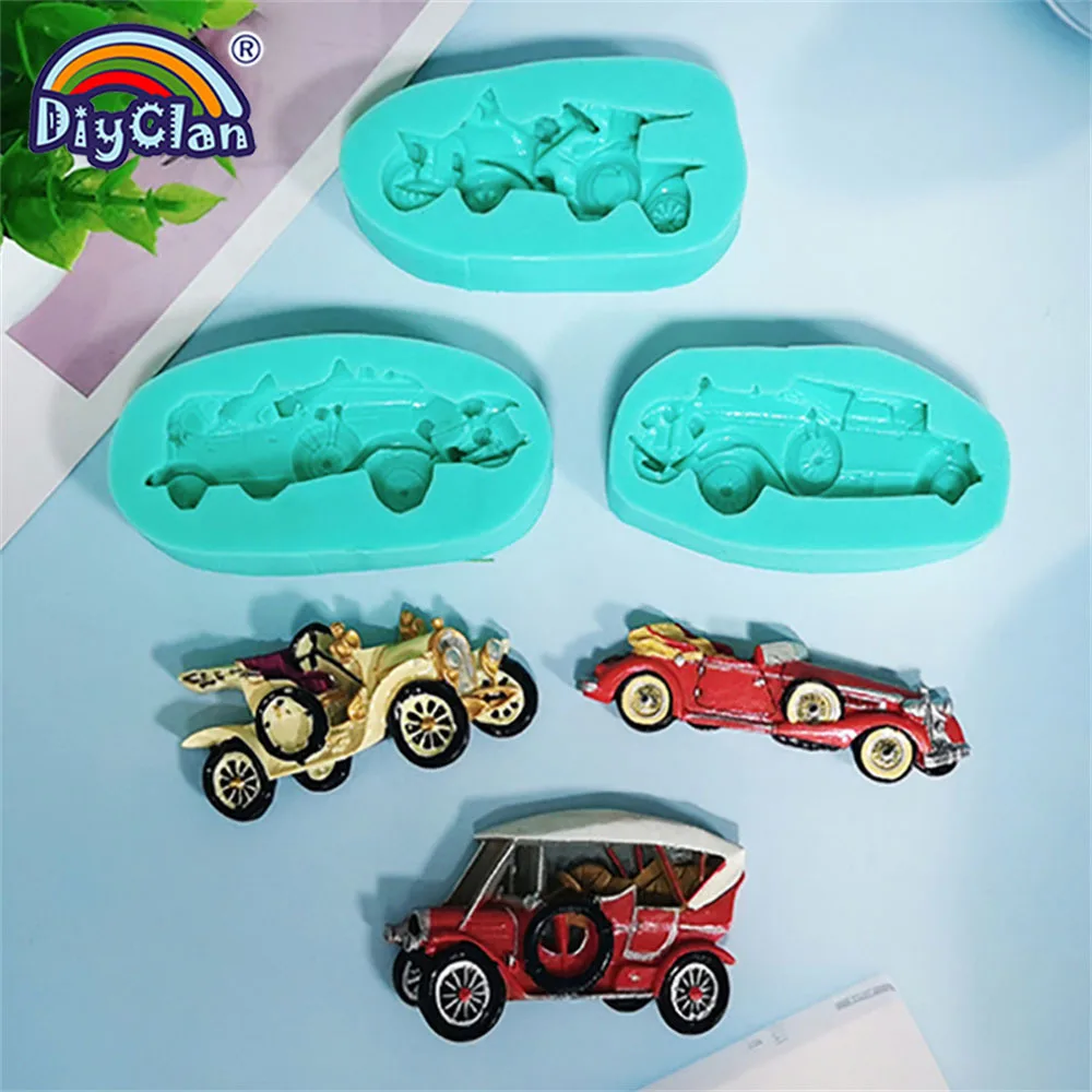 10 Style Vintage Car Silicone Fondant Molds Cake Decorating Tools For Chocolate Polymer Clay Sugarcraft Mould Baking Tools