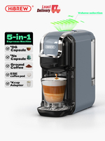 HiBREW 5 in 1 Multiple Capsule Coffee Machine Hot/Cold DG Cappuccino Nes Capsule ESE Pod Ground Coffee Cafeteria 20Bar H2B Grey