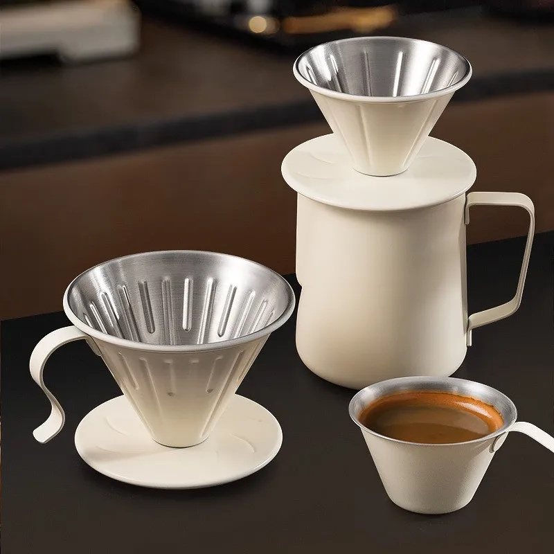 

Coffee Filter Cone 304 Stainless Steel Hand Drip Coffee Filter Cup for 1-2 People V60 Outdoor Coffee Pot Barista Accessories