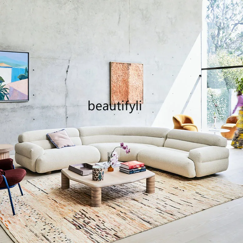 

French retro designer fabric sofa modern simple living room curved small apartment sofa