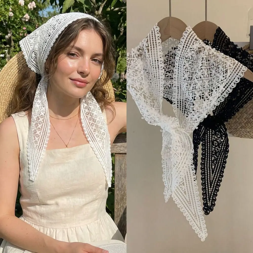 

Simple Floral Printed Lace Triangle Scarf Embroidered Ethnic Style Lace Headband Korean Thin Embroidered Flower Scarves Party