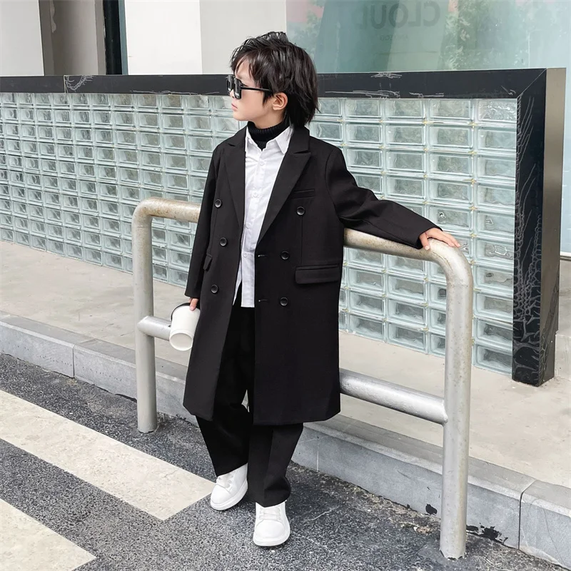 Boys Woolen Coat Overcoat Jacket Windbreak 2024 Stylish Warm Plus Thicken Autumn Winter Cotton Christmas Gift Children's Clothin